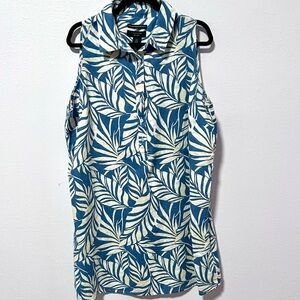 Tahari linen Sleeveless Notched Collar dress shirt 1X